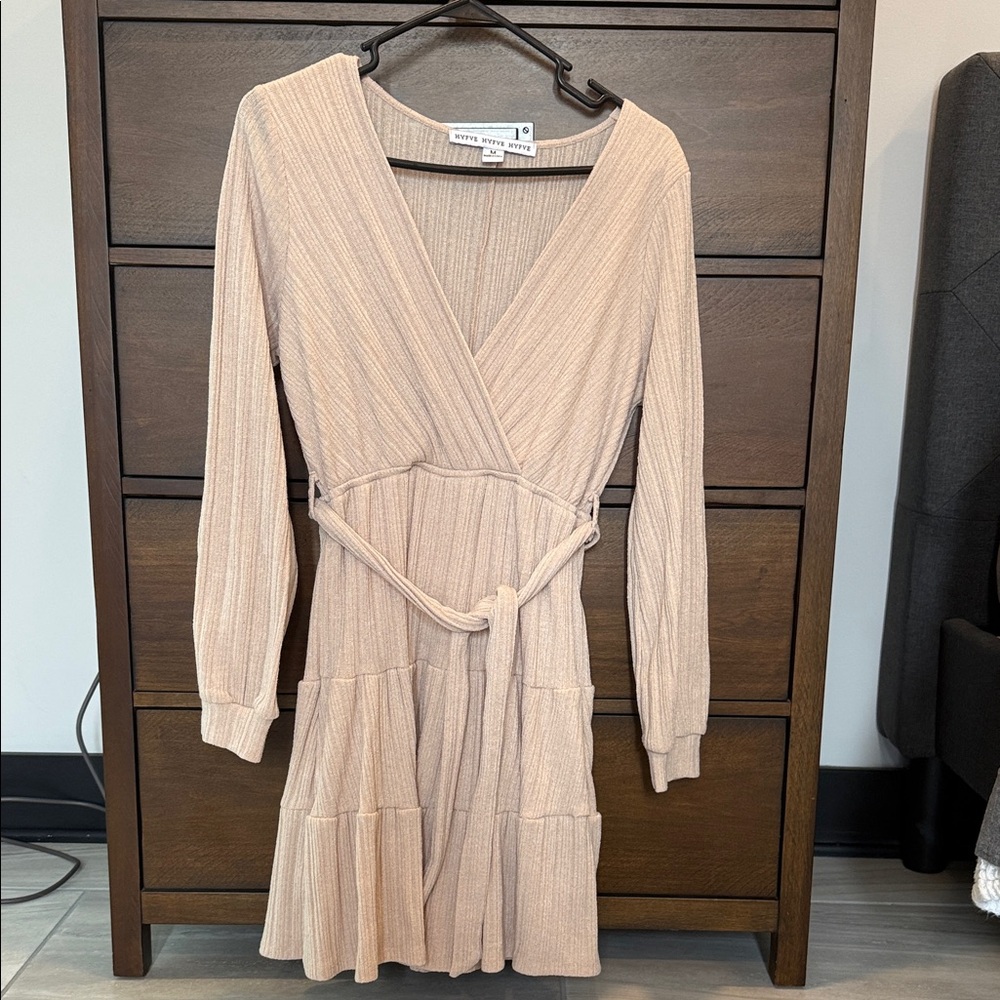 HYFVE Beige Long Sleeve Wrap Dress Sz M